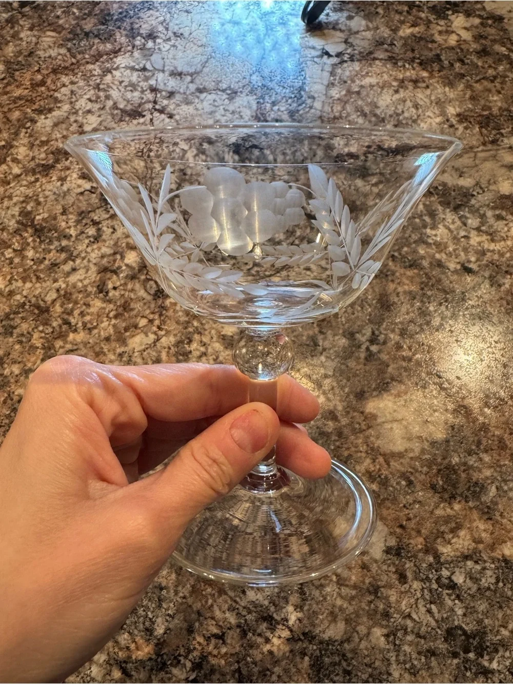 vintage etched sherbet stem